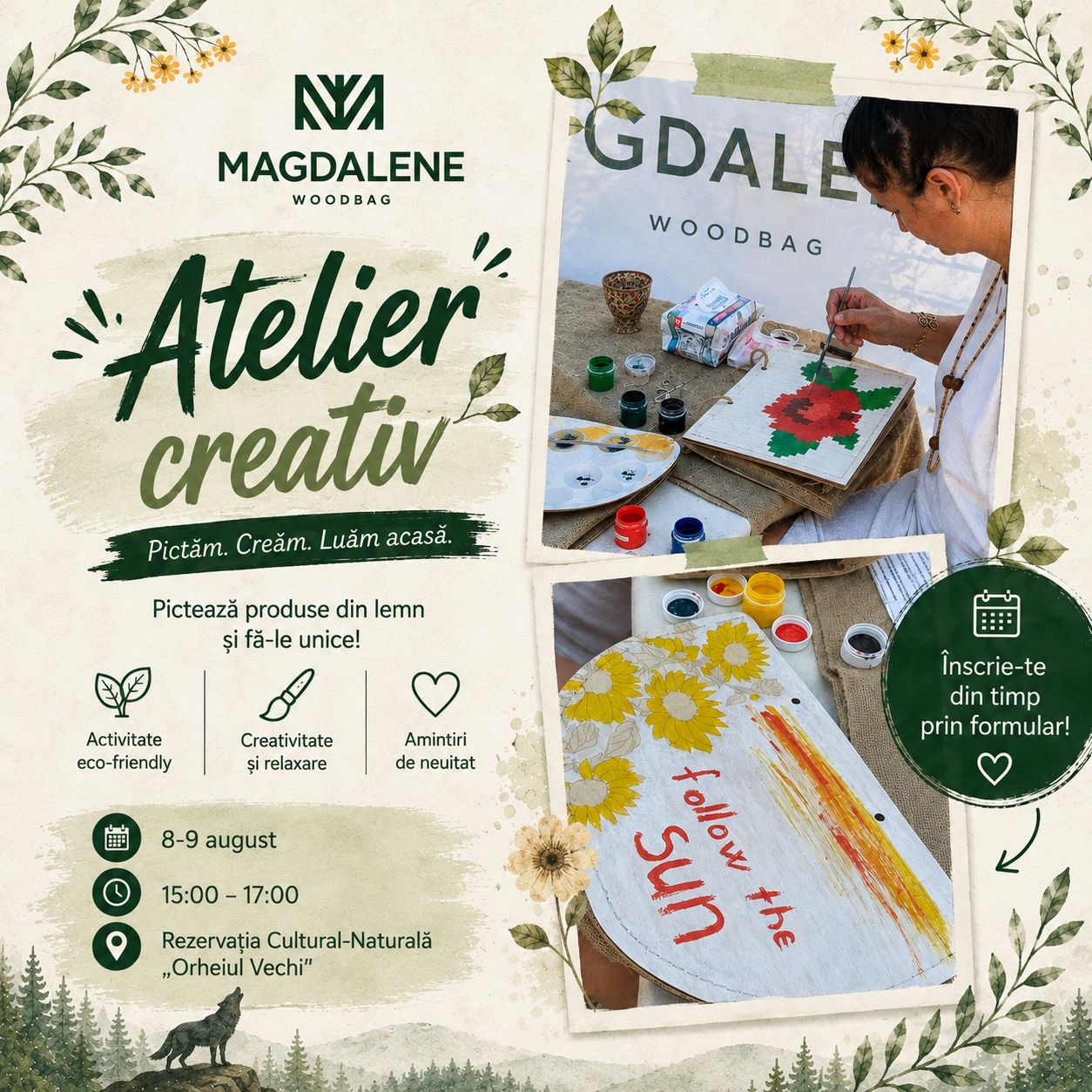 Afiș Atelier creativ Magdalene, 8–9 august, Orheiul Vechi